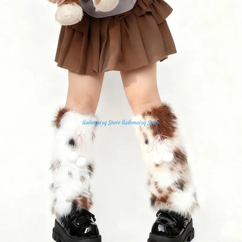 573B Fashionable Plush Leg Warmer for Adult Kids Christmas Outfit Accessories Leg Coverage Warm Protectors for Festival