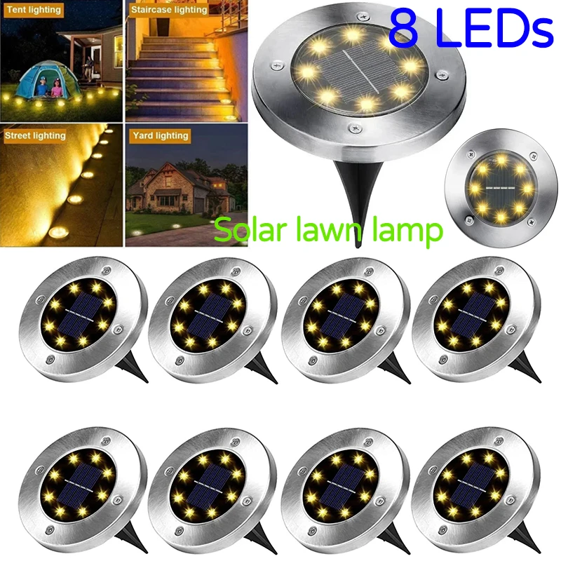 

8LEDs Solar Power Disk Light Outdoor Garden Solar Underground Light Deck Light Spotlight Buried Solar Led Lawn Lamp Garden Decor