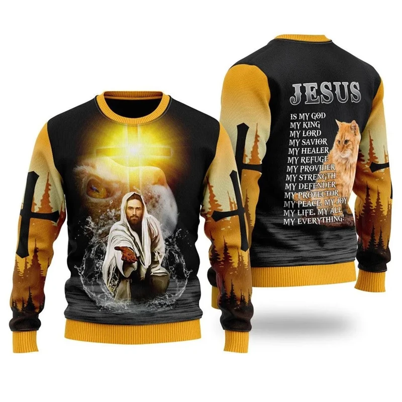 Ugly Christmas Sweater Jesus 3D Print Sweatshirts Men Women Pullover Costume Casual Long Sleeve New In Jackets Christmas Sweater