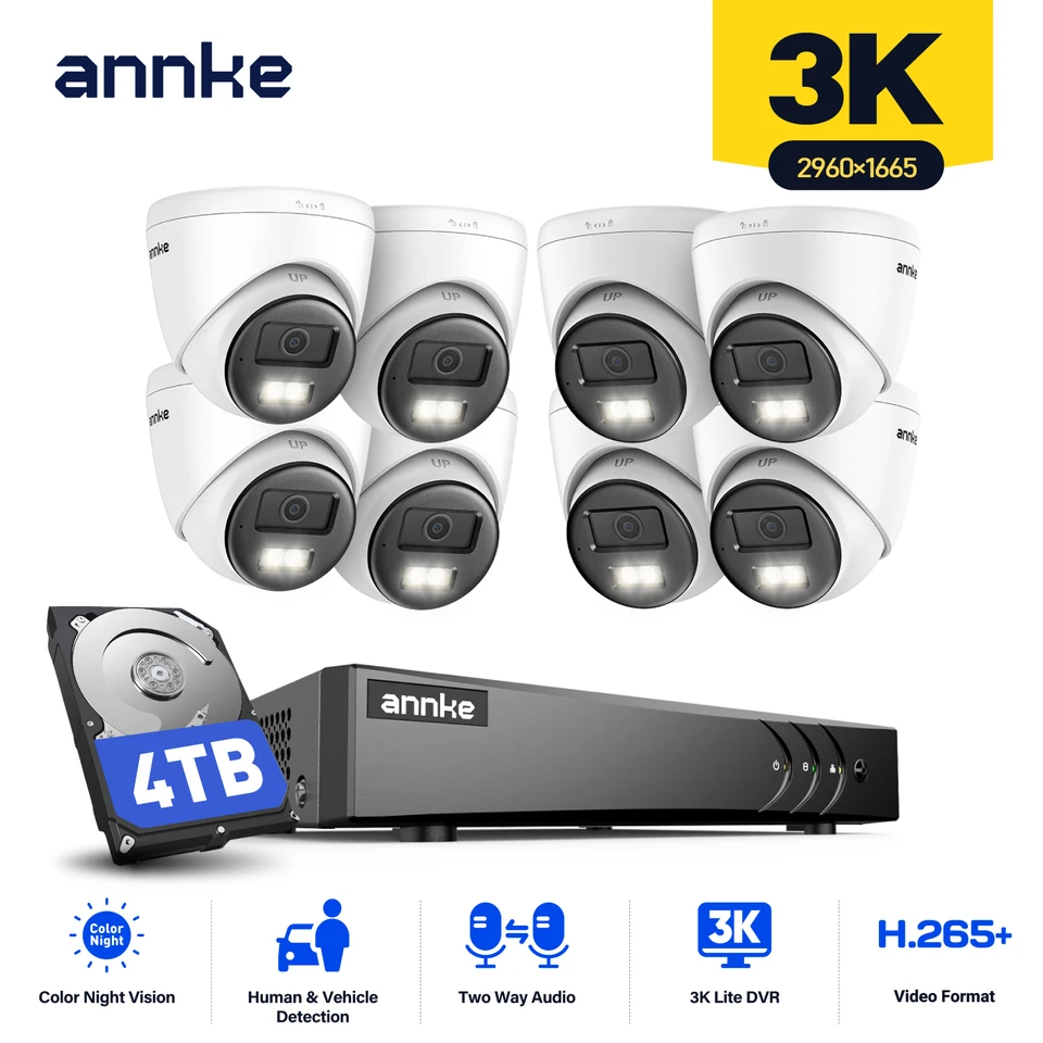 3K Security Camera System with Night Vision