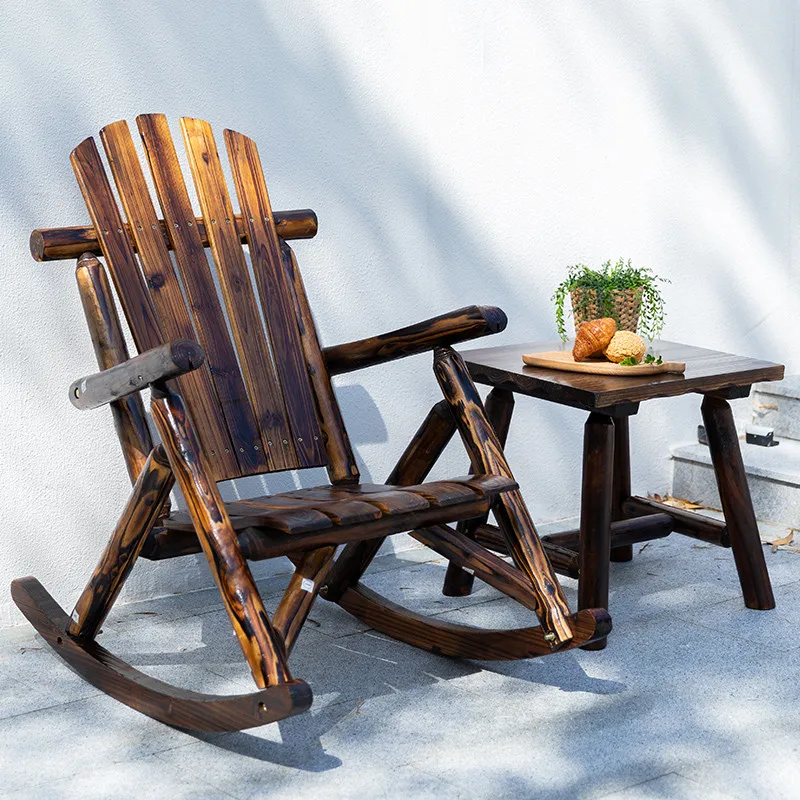 

Outdoor courtyard balcony rocking chair outdoor open-air anticorrosive solid wood back rocking chair indoor retro leisure chair