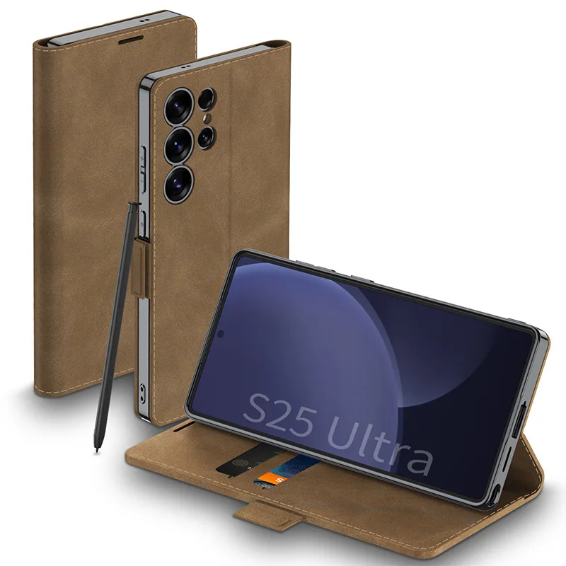 

Electroplated Leather Flip Case for Samsung Galaxy S25 Ultra - Magnetic Closure with Card Holder & Shockproof Protection