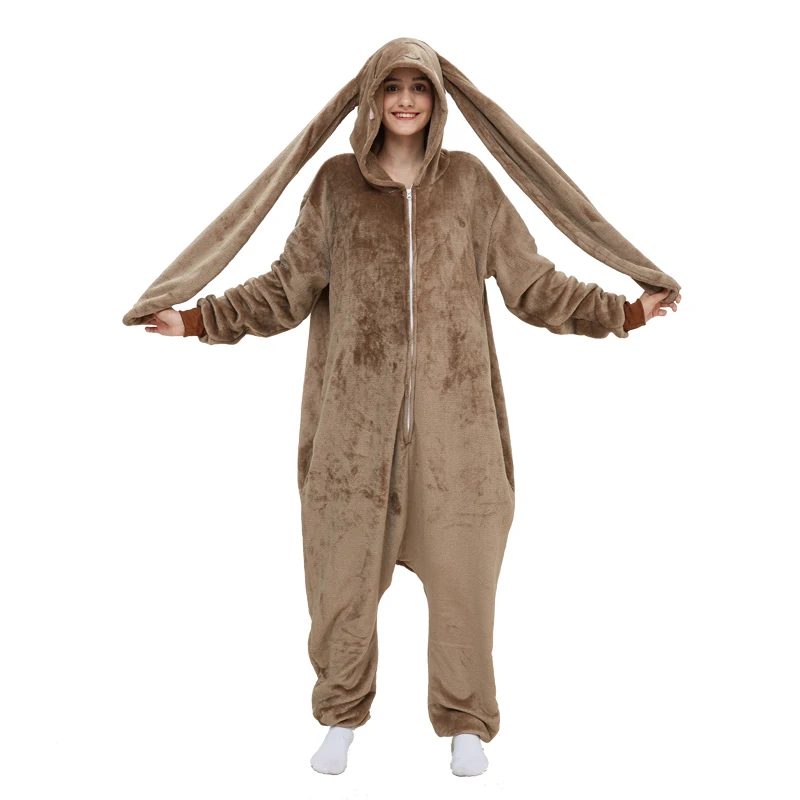 Halloween Cosplay Costume Women Onesies Rabbite Kigurumi Flannel Footed Pajamas Animals One-piece Costume Christmas Homewear