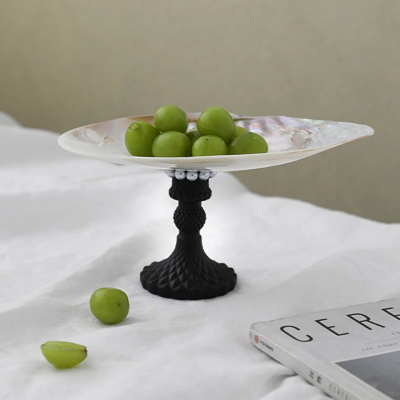 

High Foot Tray Handmade Pearl Shell Fruit Plate Desktop Storage Tray Jewelry Storager Organizer Mussel Home Decoration Gifts