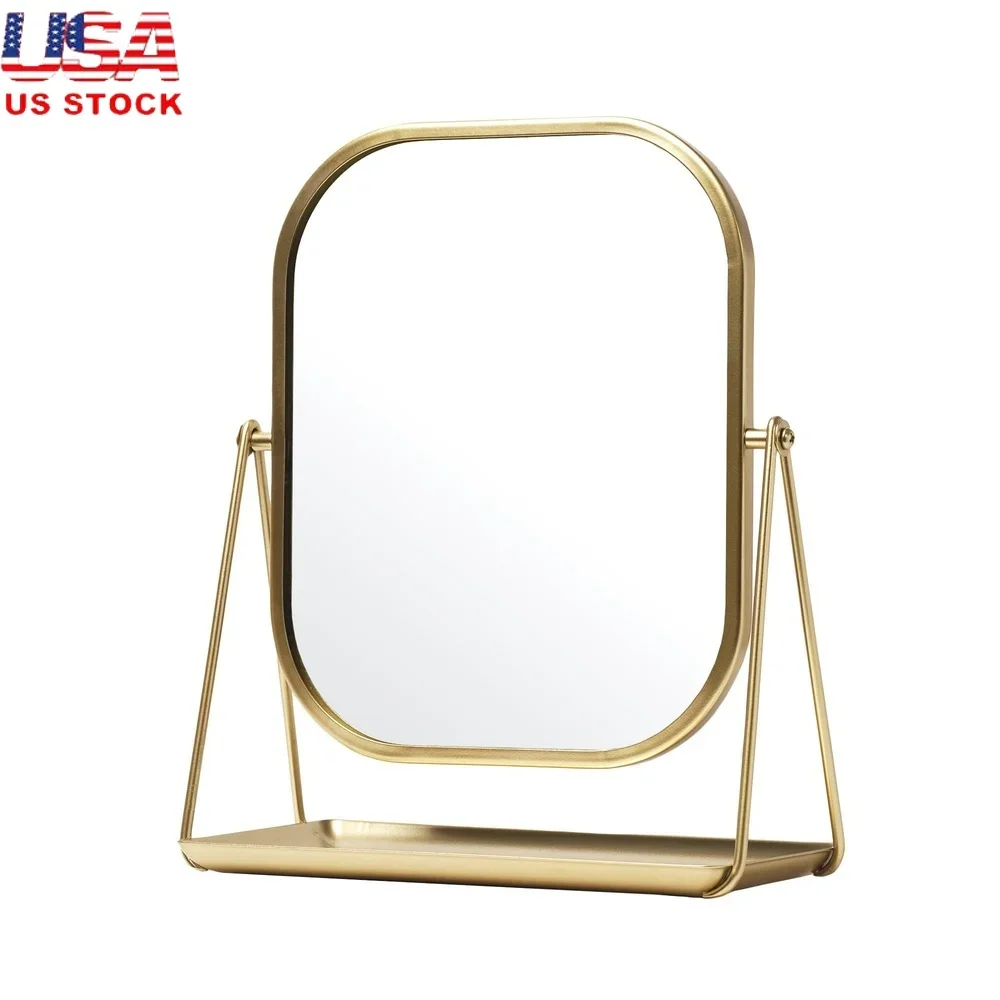 

Modern Gold Tabletop Mirror Durable Vanity Easel Mirror Adjustable Tilt Perfect Makeup Grooming Home Decor Chic Accent