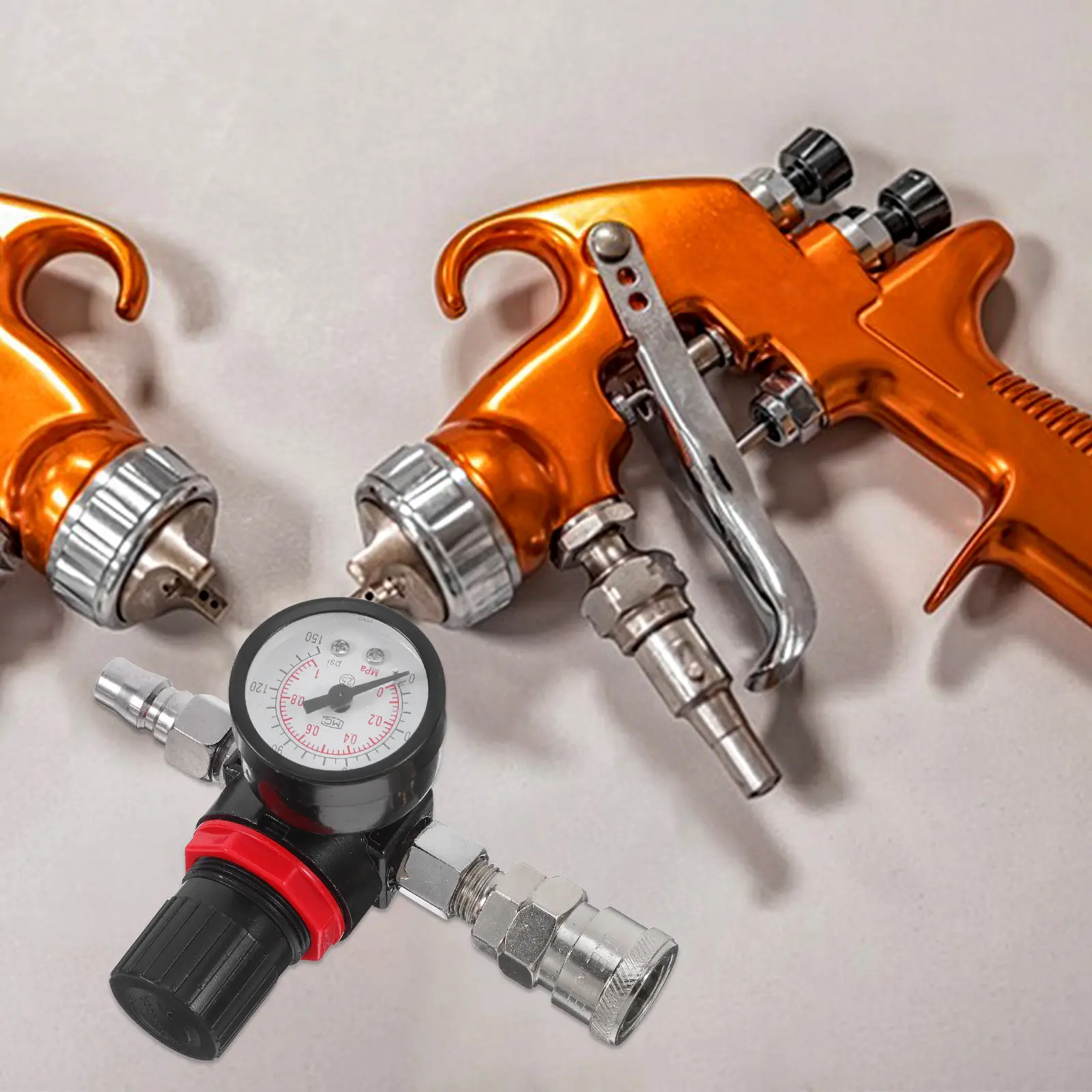 Spray Gun Accessory Pressure Regulator Gauge with Quick Disconnect Male Female Fittings Mini Pressure Dial for Pneumatic Air