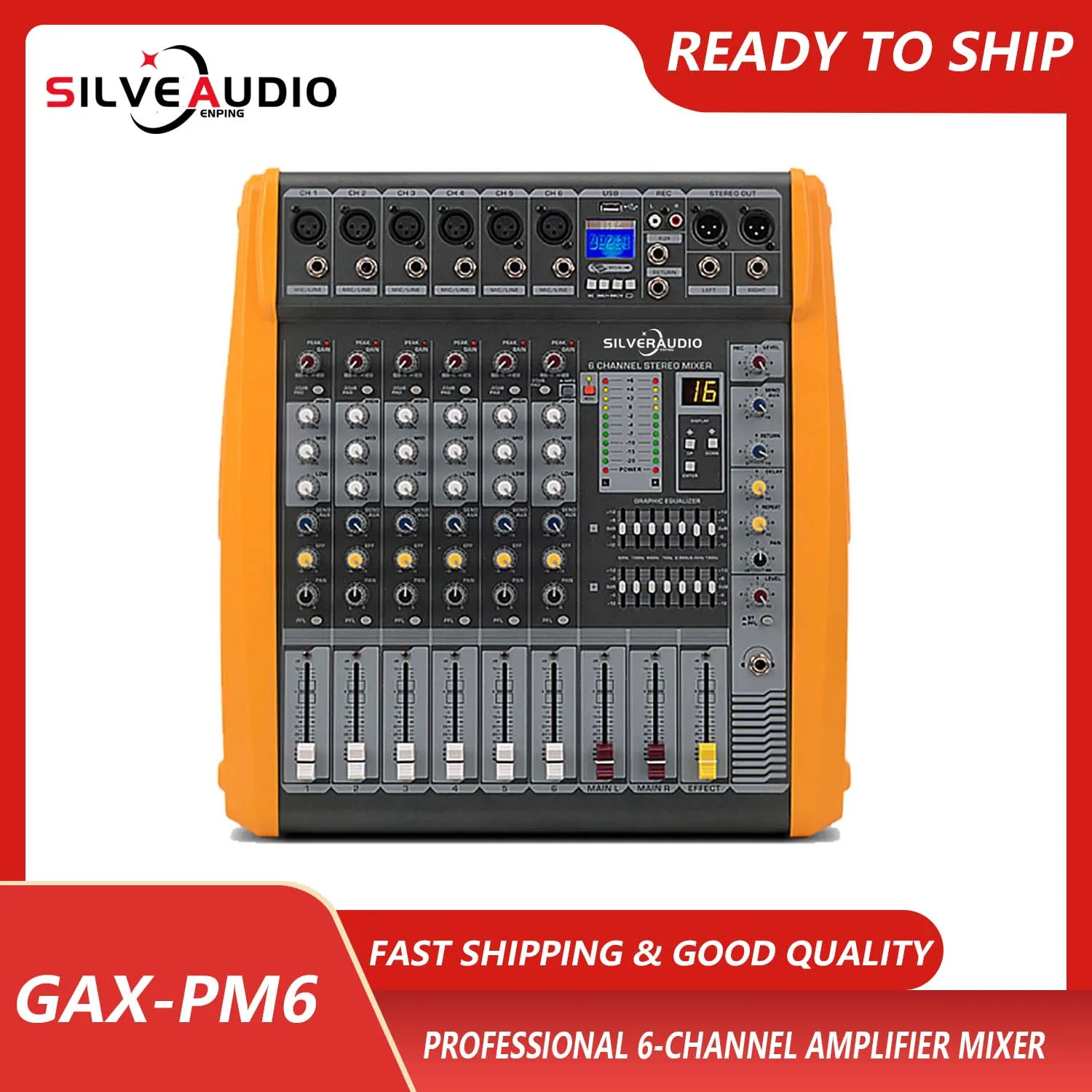 GAX-PM6 High Quality 6-Channels Power Amplifier Sound Mixer for DJ Stage Easy Outdoor Performance