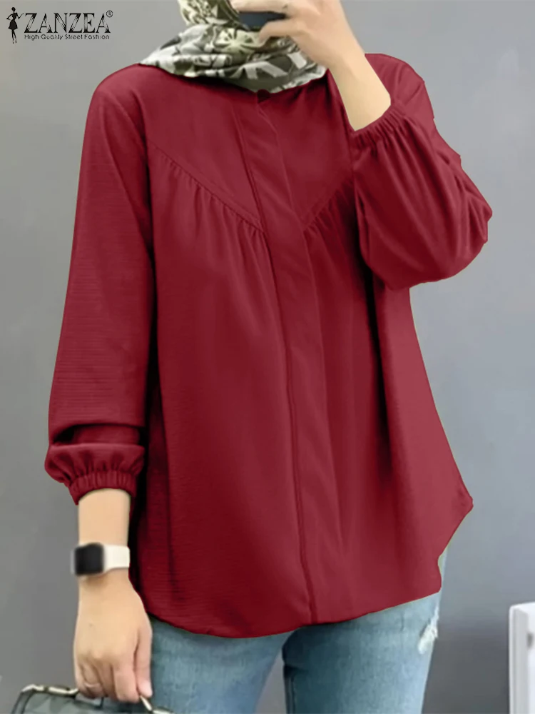

ZANZEA Spring Fashion Muslim Blouse Woman Lantern Sleeve A-line Tops Casual Party Islamic Clothing Elegant Holiday Blusas Mujer
