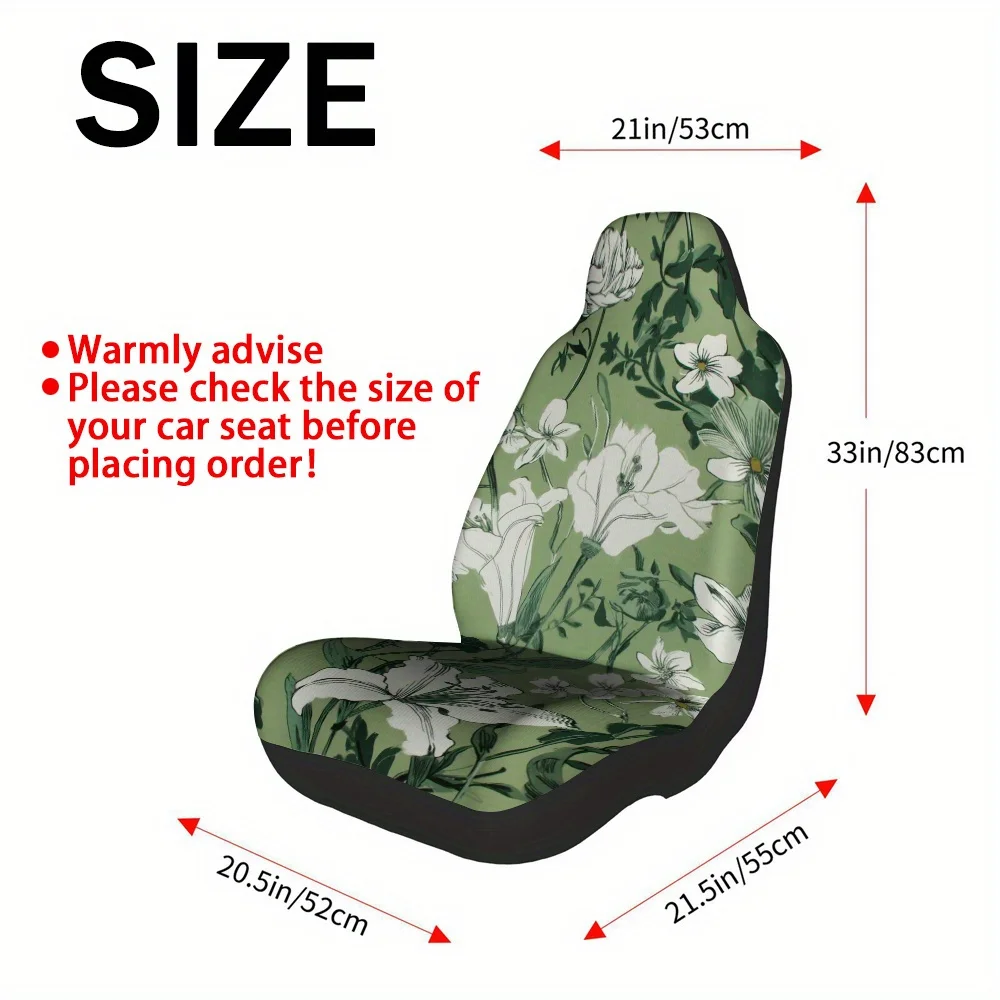 Set Of 2, Sage Green Floral Design Car Seat Covers Suitable For Front Seats, Made With Sturdy Fabric For Vehicles, Suvs, And Tru