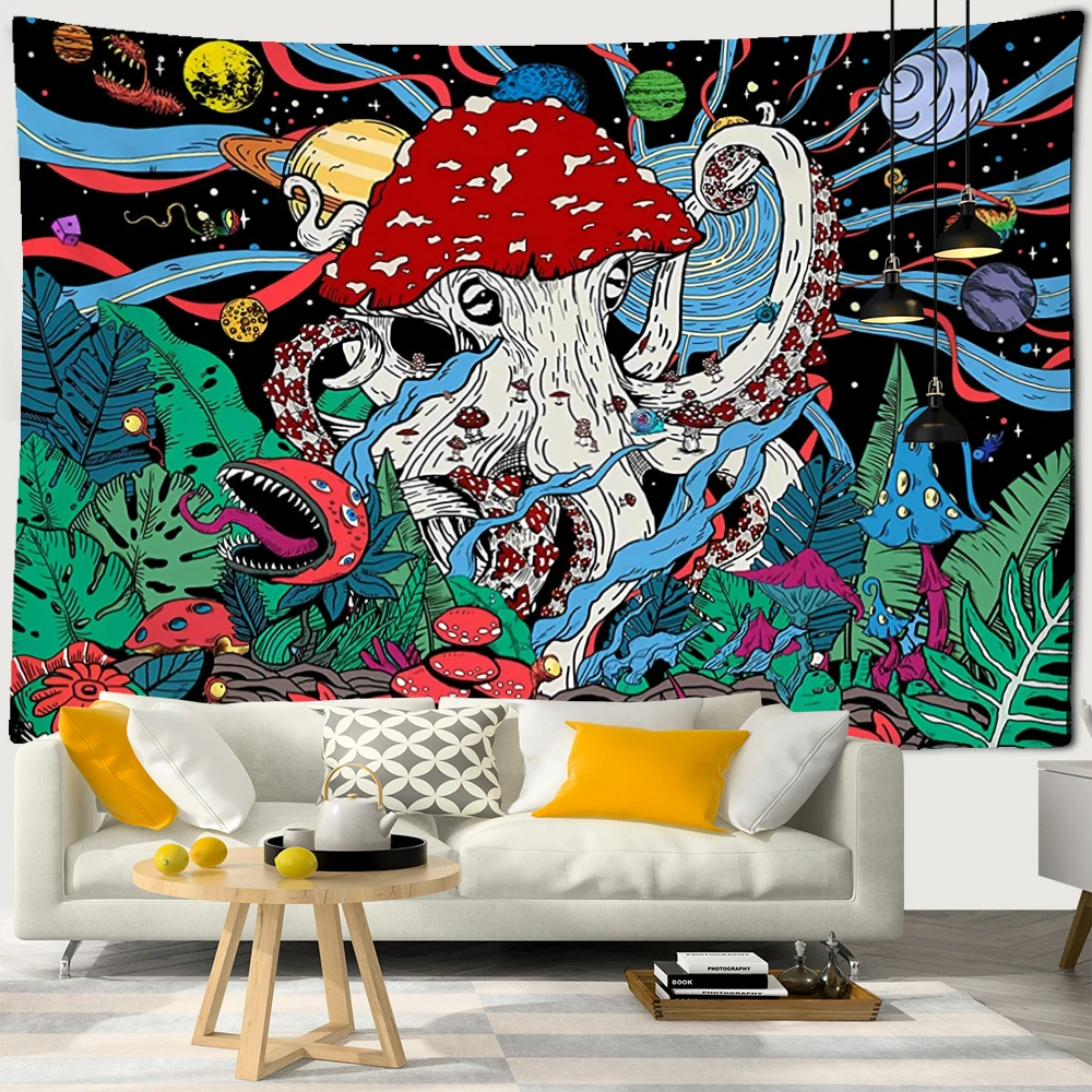 Planet Abstract Mushroom Tapestry Wall Hanging Witchcraft Psychedelic Colorful Dormitory Aesthetics Room Decor Background Cloth image 4
