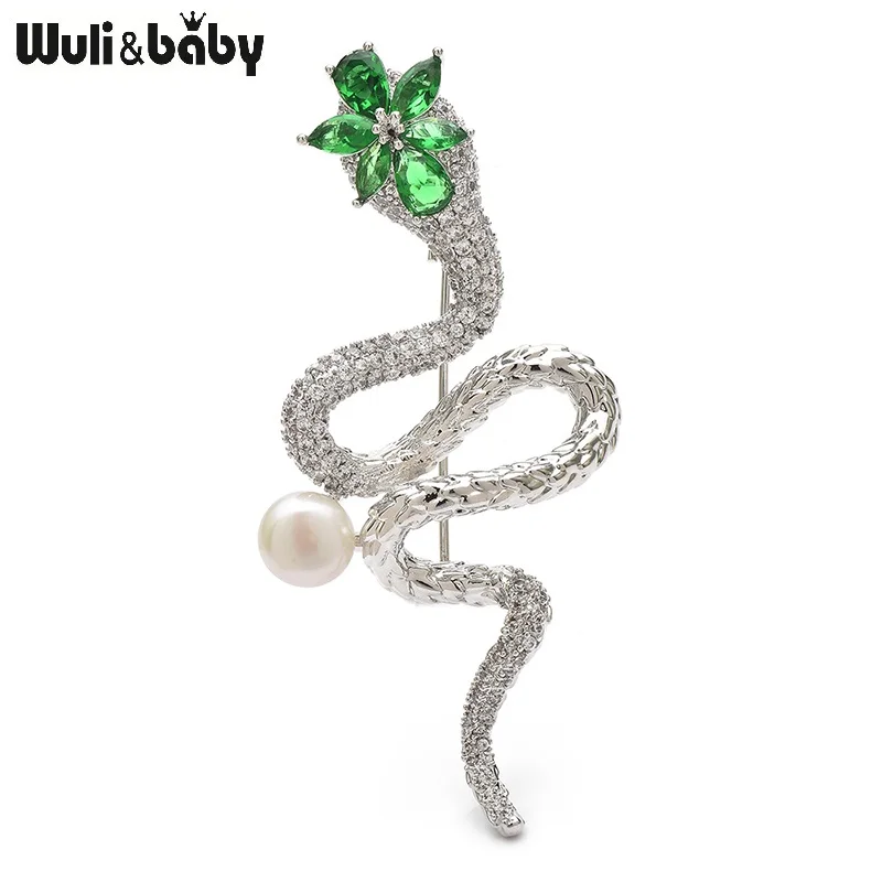 

Wuli&baby Luxury Green Flower Snake Brooches Pins For Women Unisex Top Quality Exquisite Snake Animal Party Brooch Jewelry Gifts