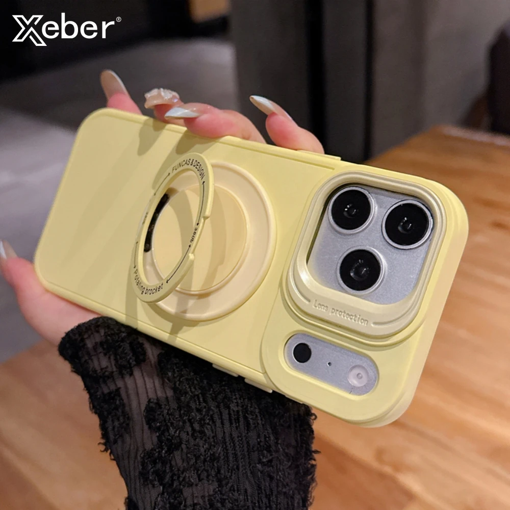 Magnetische, mattierte Handyhülle mit drehbarer Halterung für iPhone 17 16 15 14 13 Pro Max – Candy-Farben, MagSafe-kompatibel, stoßfeste Rückseite