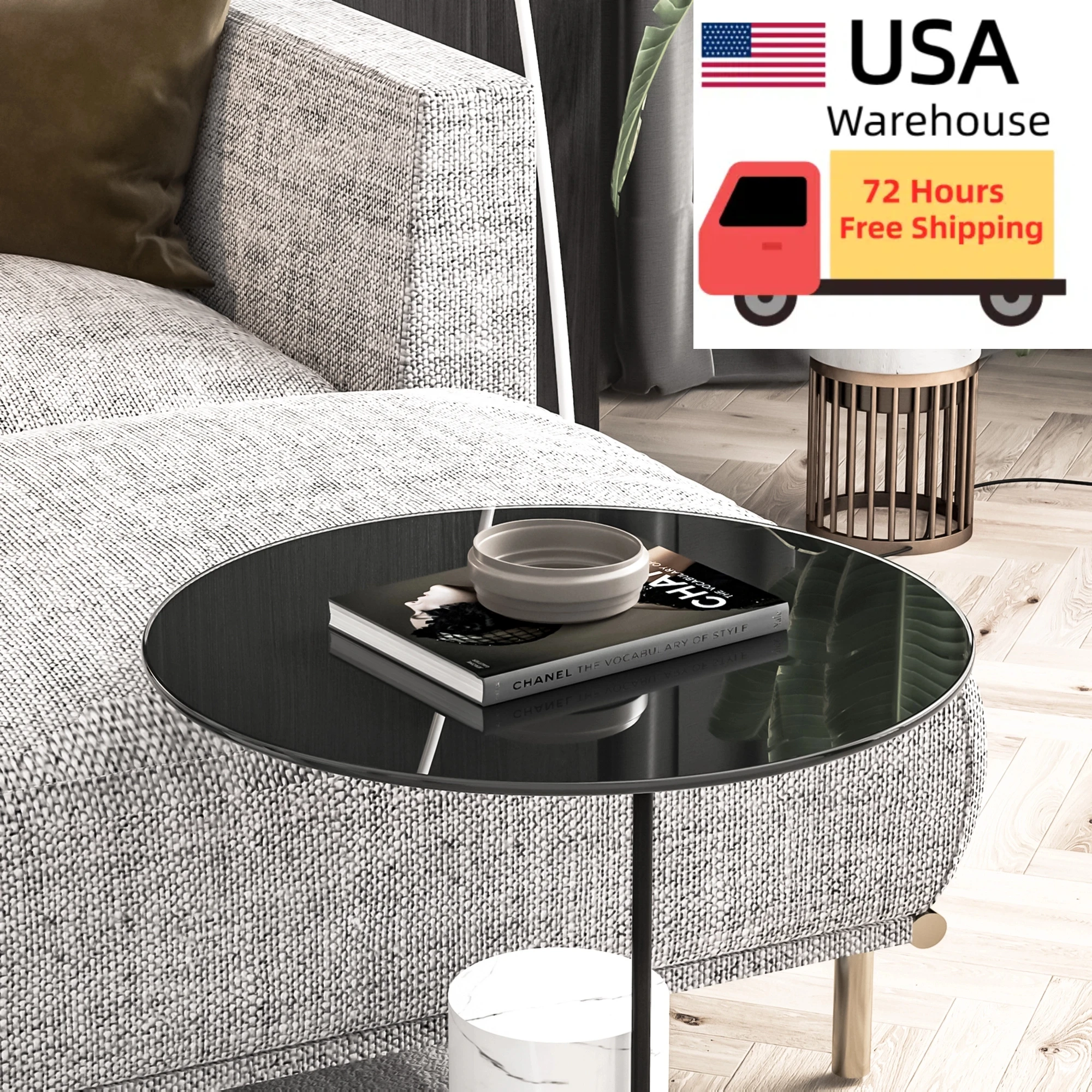 

20" Inch Round Tempered Glass Table Top Black Glass 6mm Thickness Round Polished Edge