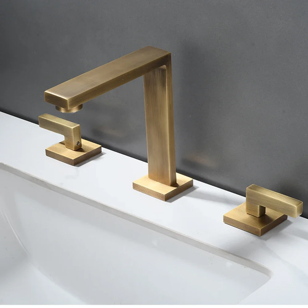 Becola Dual Handle Three Hole Basin Faucet Bathroom Wash Bathtub Hot And Cold Mixed Water Contemporary Chrome Black Faucet