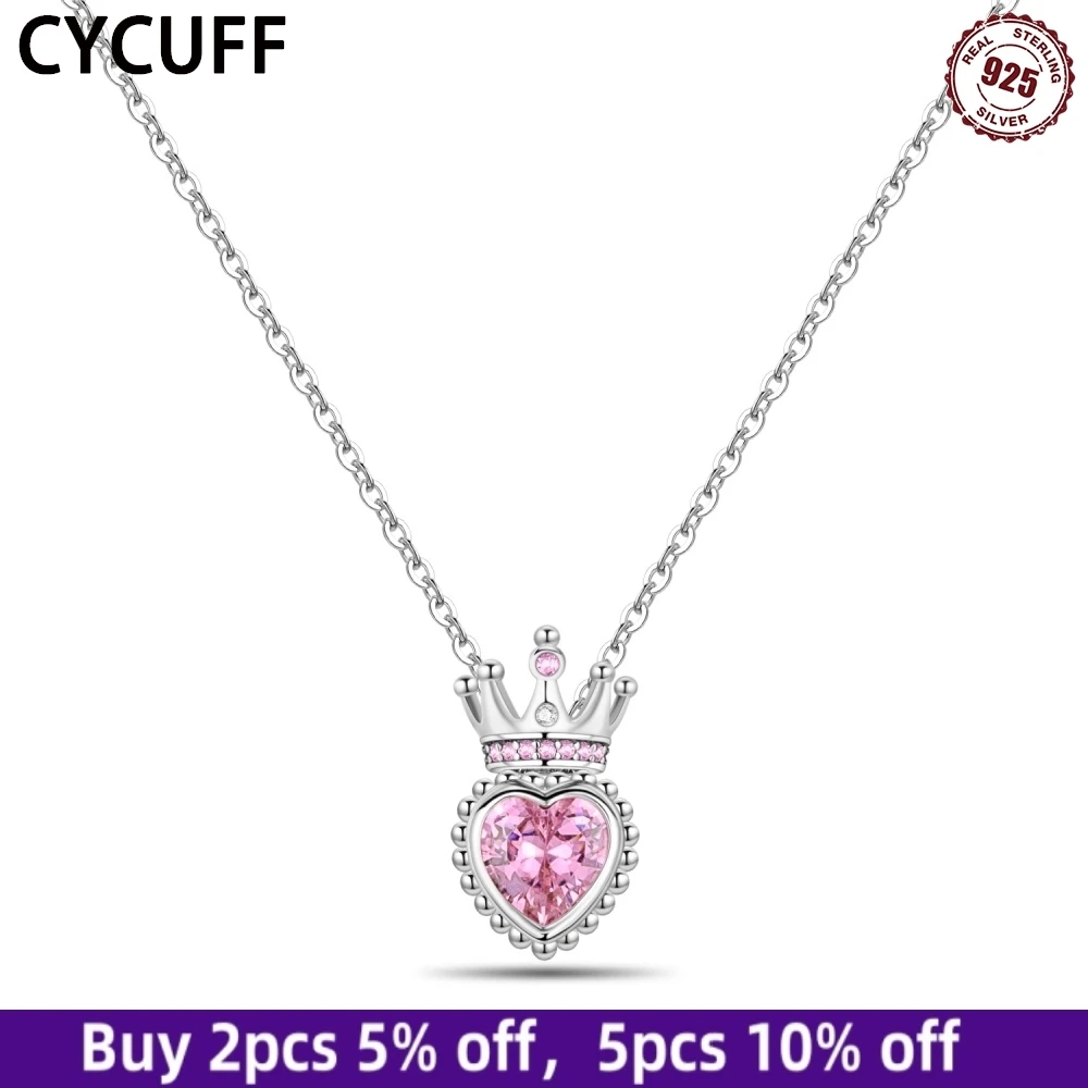 

CYCUFF New 2025 925 Sterling Silver Pink Crown Love Necklace for Women Fashion Birthday Party and Wedding Jewelry Gift Accessory