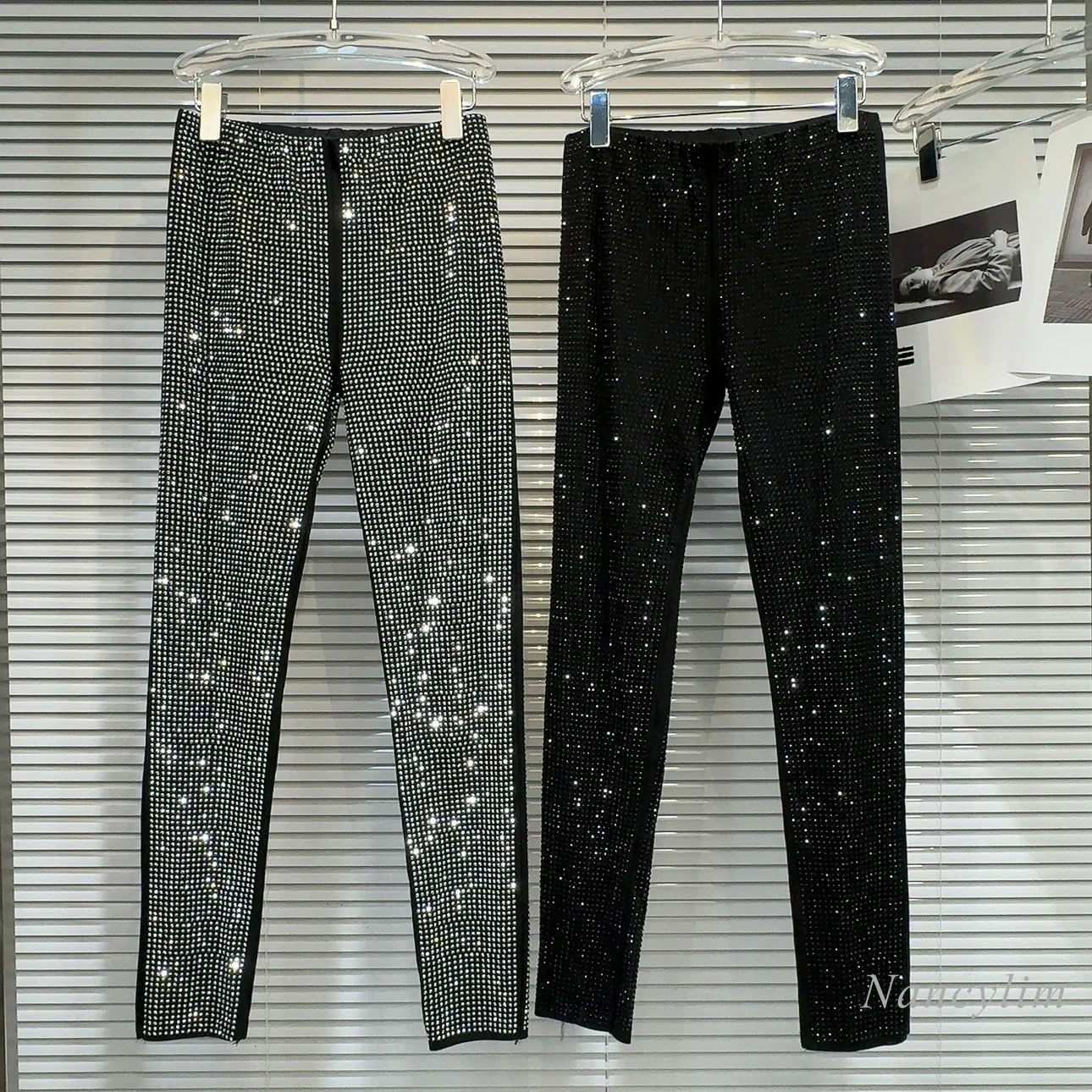 Leggings brilhantes do strass para mulheres, broca quente, magro, emagrecimento, menina escura, calças básicas, Y2K, outono, inverno, novo, 2023