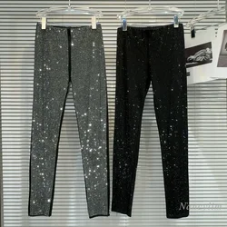 Leggings brilhantes do strass para mulheres, broca quente, magro, emagrecimento, menina escura, calças básicas, Y2K, outono, inverno, novo, 2023