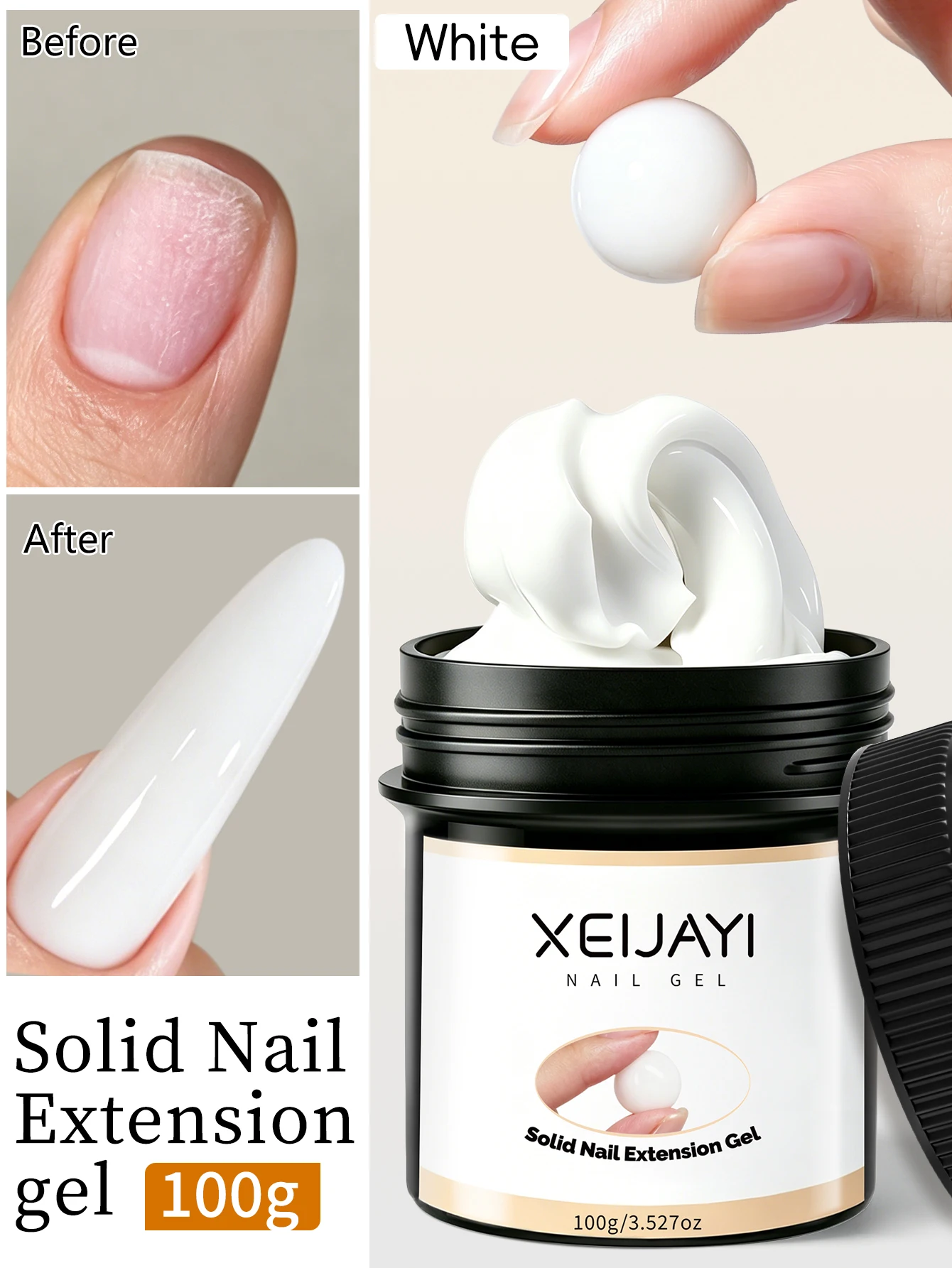 XEIJAYI 1 Stück 100g Weißes Weiches Nageltips-Gel für Künstliche Nägel UV-Gel Nagelverlängerung Funktionelles Design Maniküre-Werkzeuge – Detail 2