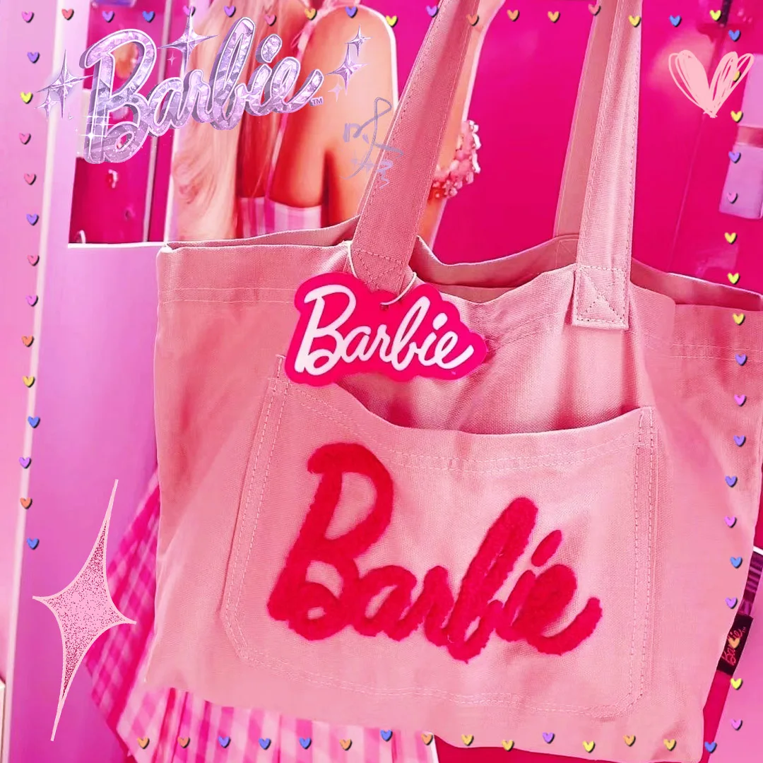 

Barbie Canvas Tote Bag Kawaii Stylish Portable Cartoon Shoulder Bags High-Capacity Commuting Lovely Y2K Girls Gift Lovely Cute