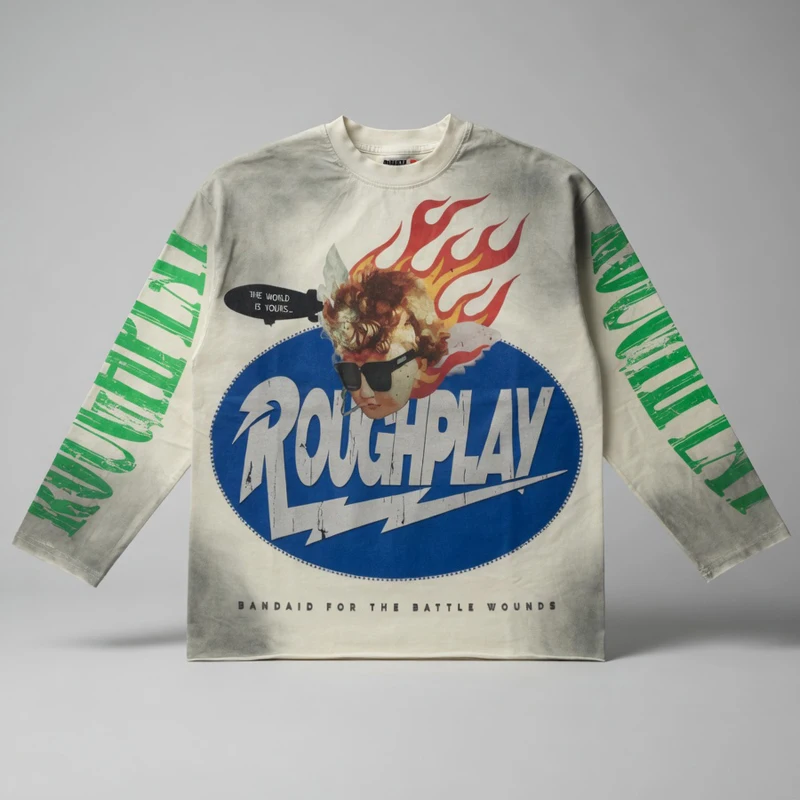 Streetwear Brand American Retro Washed Rough Play Long Sleeved Men Women Suitable High Street Hip Hop Fashion T-shirt
