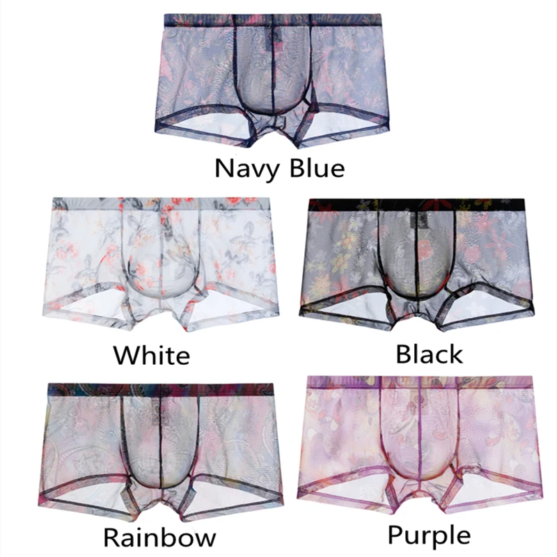 Sexy Boxer Shorts Underpants Men Translucent Boxers Underwear U Pouch Breathable Men\'s Panties Low Waist Mesh Hombre Boxershorts