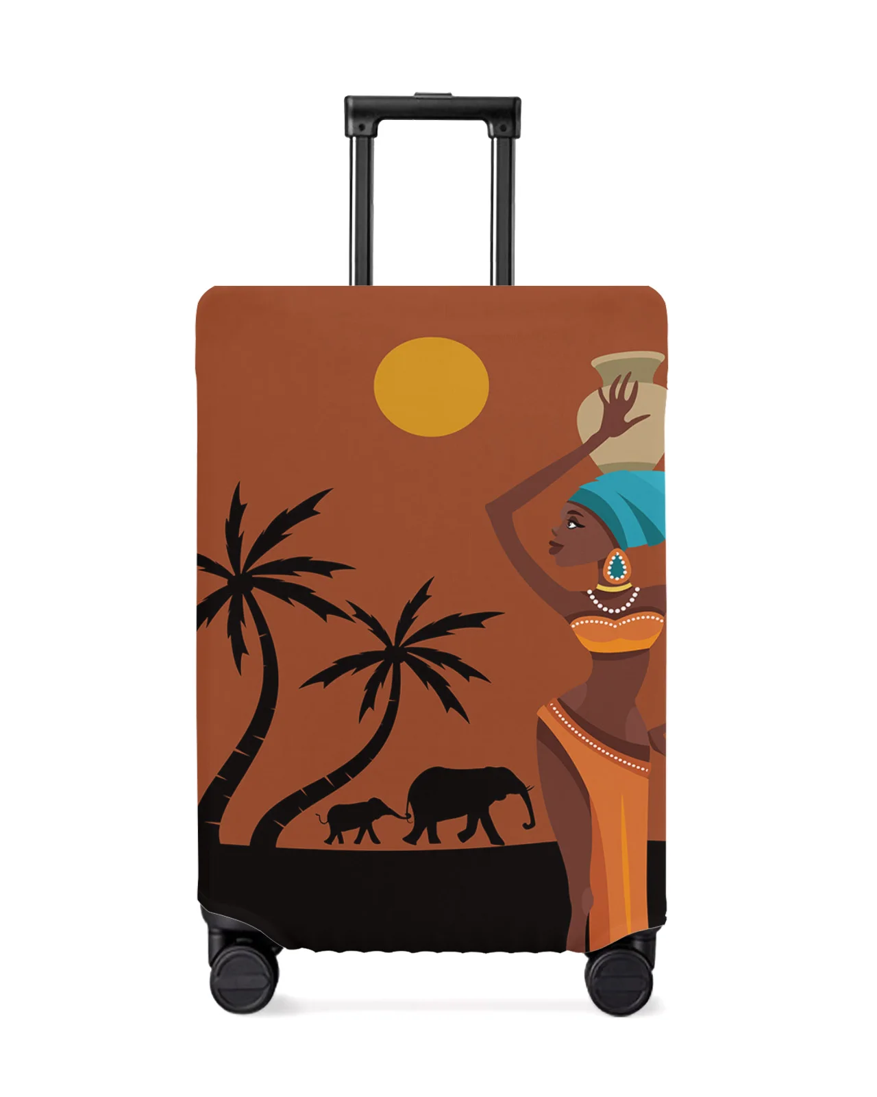 

African Women Sunset Landscape Elephant Luggage Protective Cover Travel Accessories Suitcase Elastic Dust Case Protect Sleeve