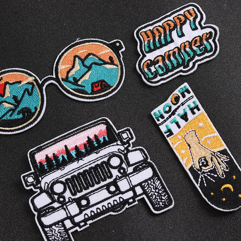 Mountain Field Camping Bus Patches Badges Embroidery Patch Applique Ironing Clothing Sewing Supplies Decorative Sunglasses