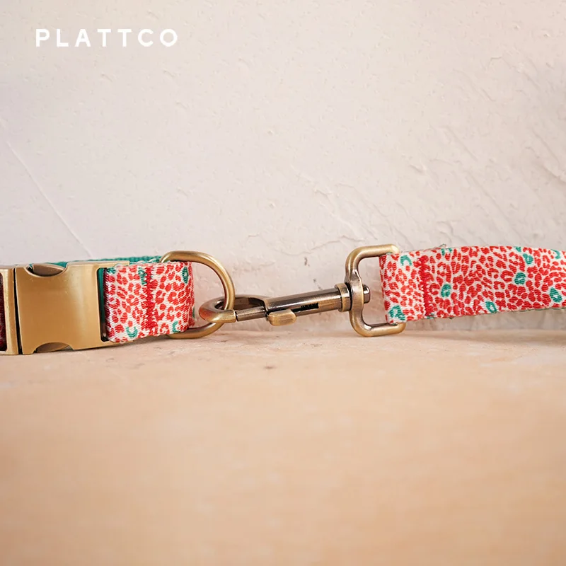 PLATTCO unique design dog set print RED LEOPARD with high-quality bronze buckle 5 size PDC332Br&PDL332Br