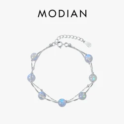 MODIAN Natural Moonlight Crystal Bracelet Genuine 925 Sterling Silver Chain Link Bangle Jewelry Accessories Women Jewelry Bijoux