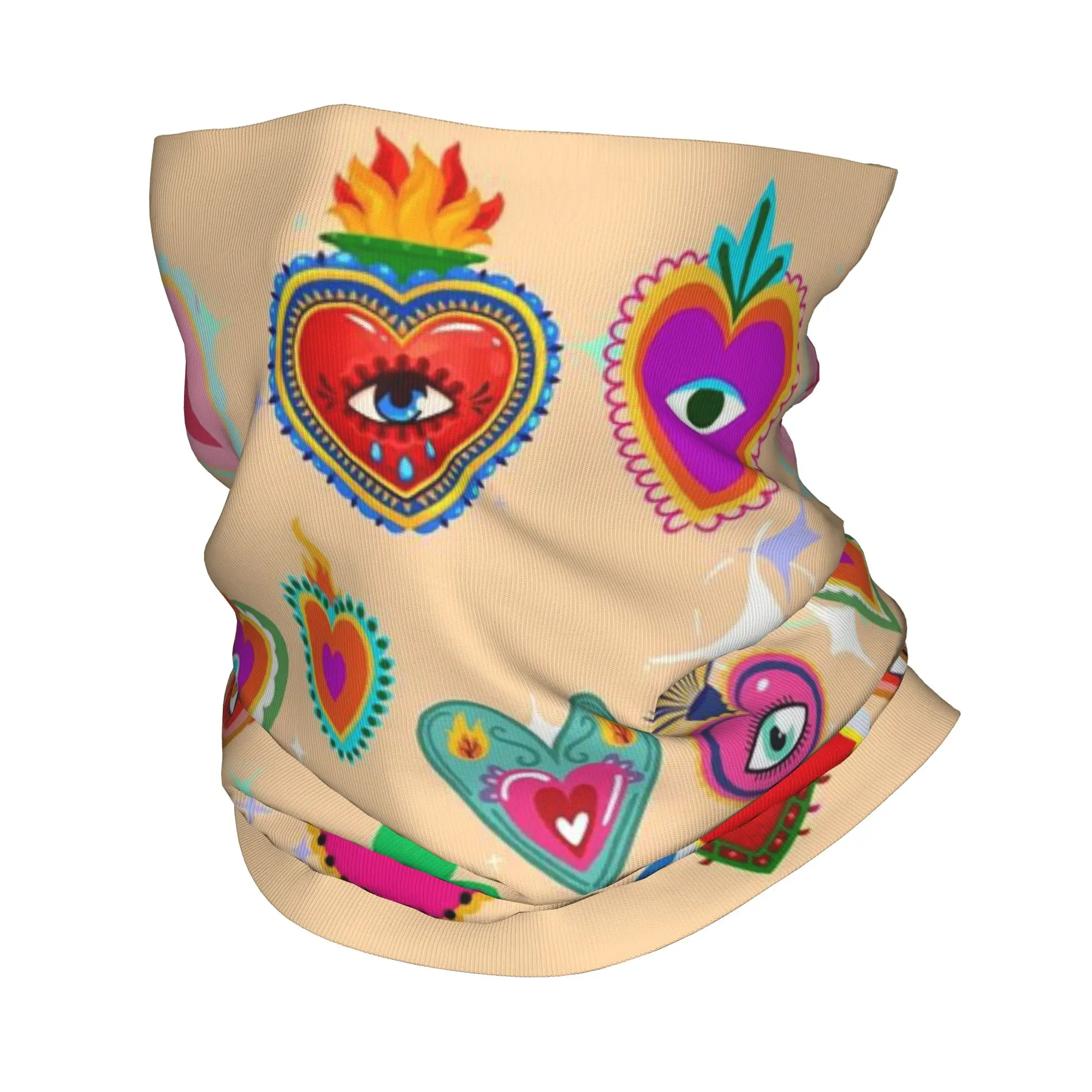 Retro Mexican Heart Milagro pattern  Bandana Neck Gaiter Printed Mask Scarf Multifunction Headband Hiking Fishing Unisex Adult