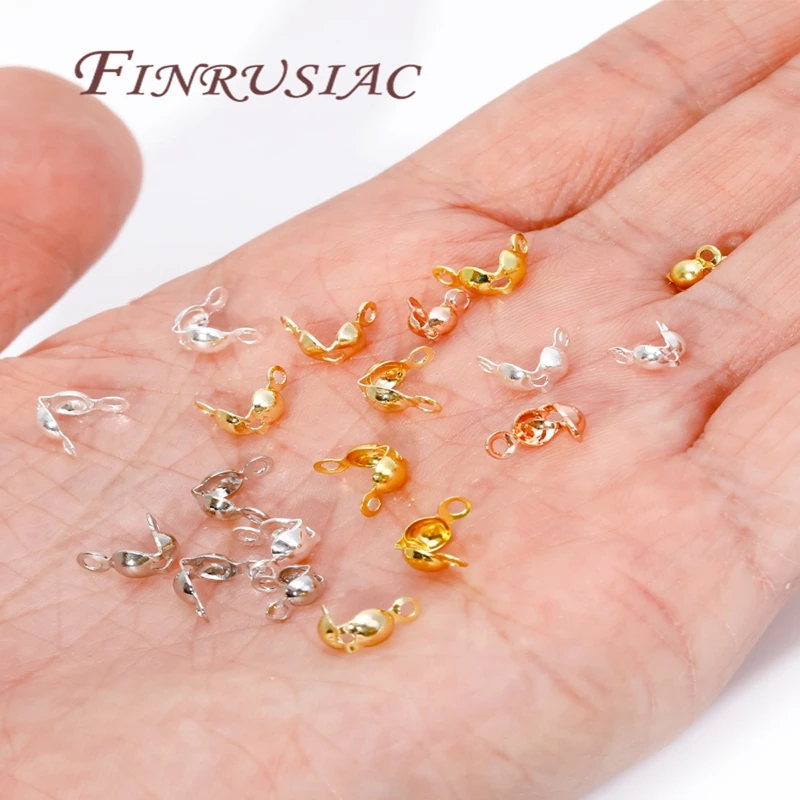 3.2mm 4mm 18K Gold Plated Crimp Bead Cover,End Caps For Jewelry Making Supplies,DIY Bracelets Accessories,Crimp Beads Findings