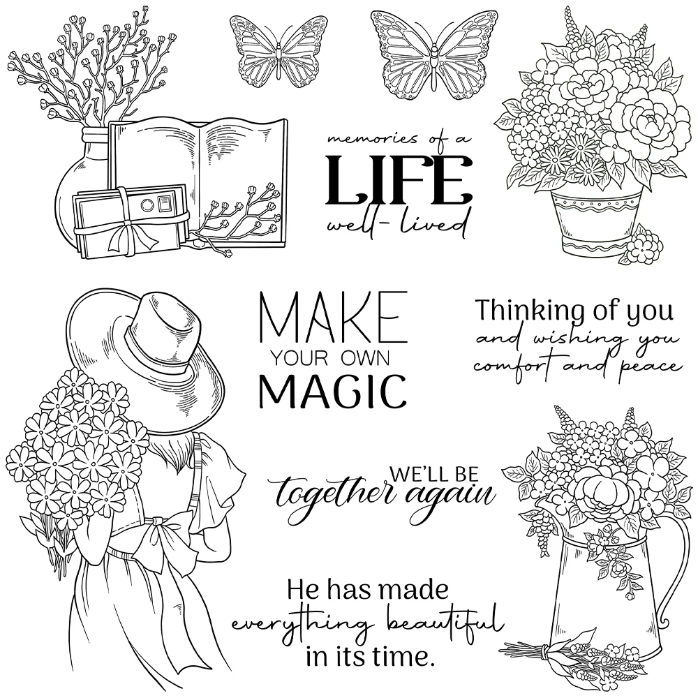 Mangocraft indah bunga kupu-kupu wanita pemotong mati bening cap DIY buku tempel logam mati silikon kartu cap album