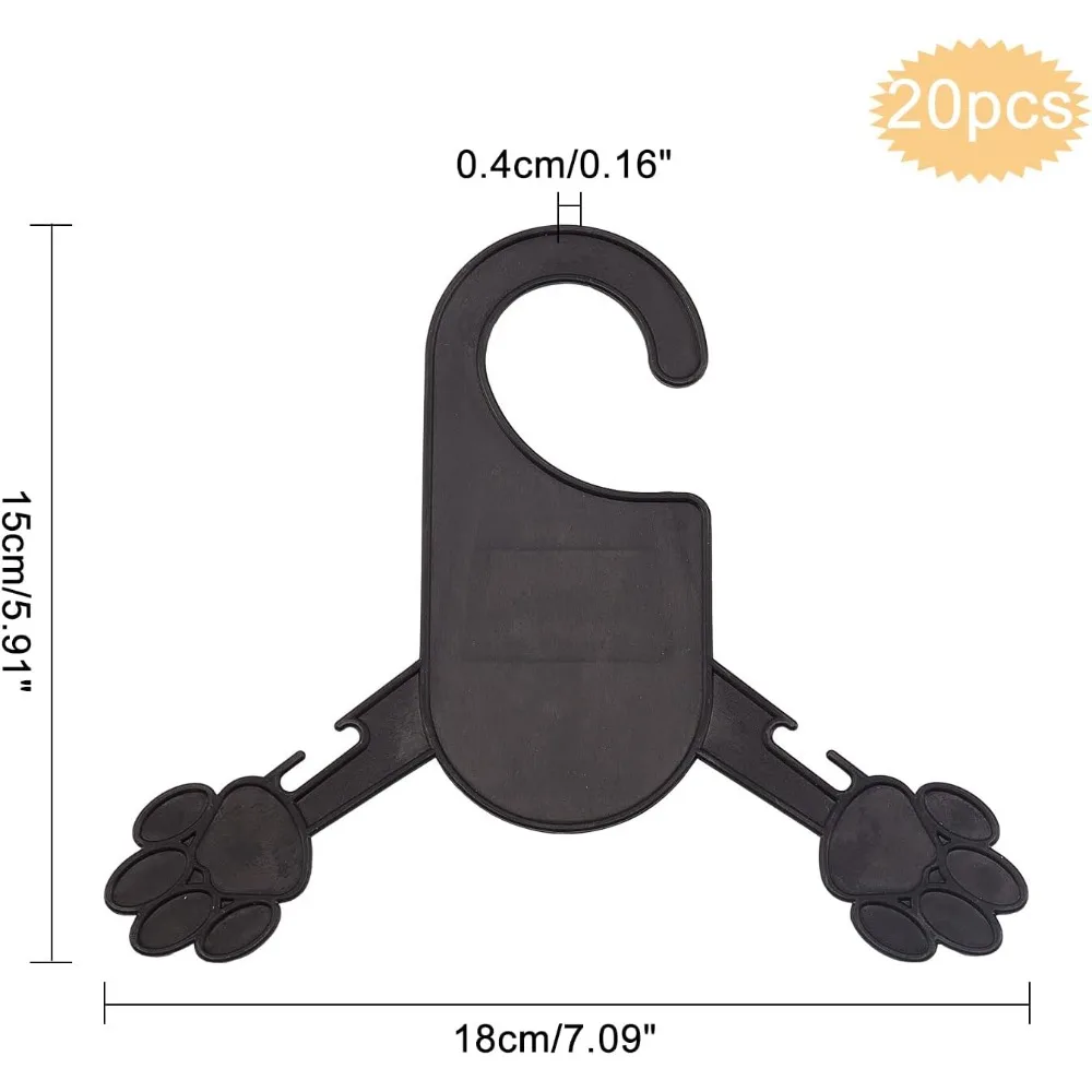 20 Packs Black Pet Clothes Hangers 6x7 inch Cute Dog Paw Print Shape Plastic Clothes Rack for Dog Cat Small Coat