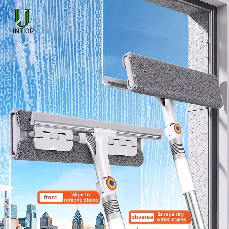 UNTIOR Teleskopstange, Fensterwasch-Reinigungsmopp, langstielige Waschbürste, Fensterreiniger für den Heimgebrauch, 2-in-1 für Badezimmer