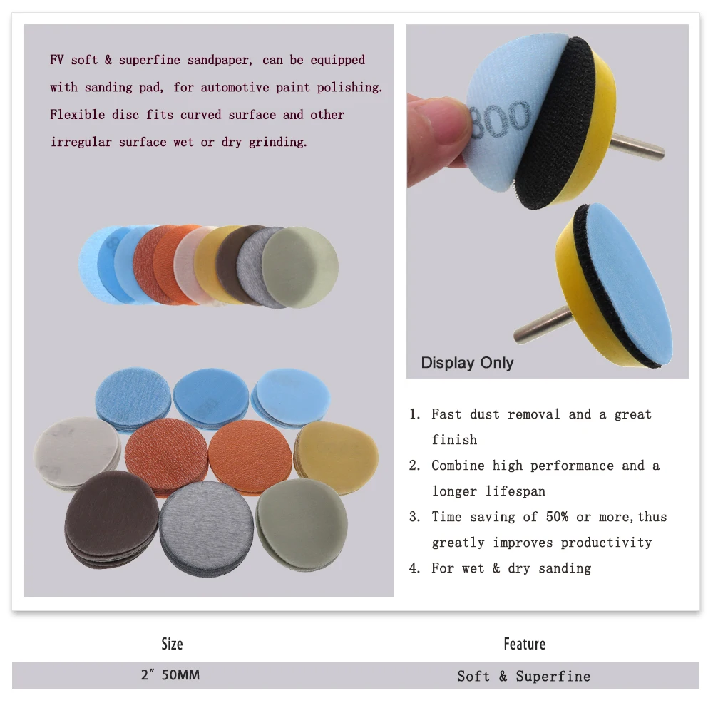 2 Inch Soft Superfine Sanding Disc 50mm Hook&loop Wet Dry Sandpaper 600- 5000 Grits For Car Polisher Sander Automotive Polishing