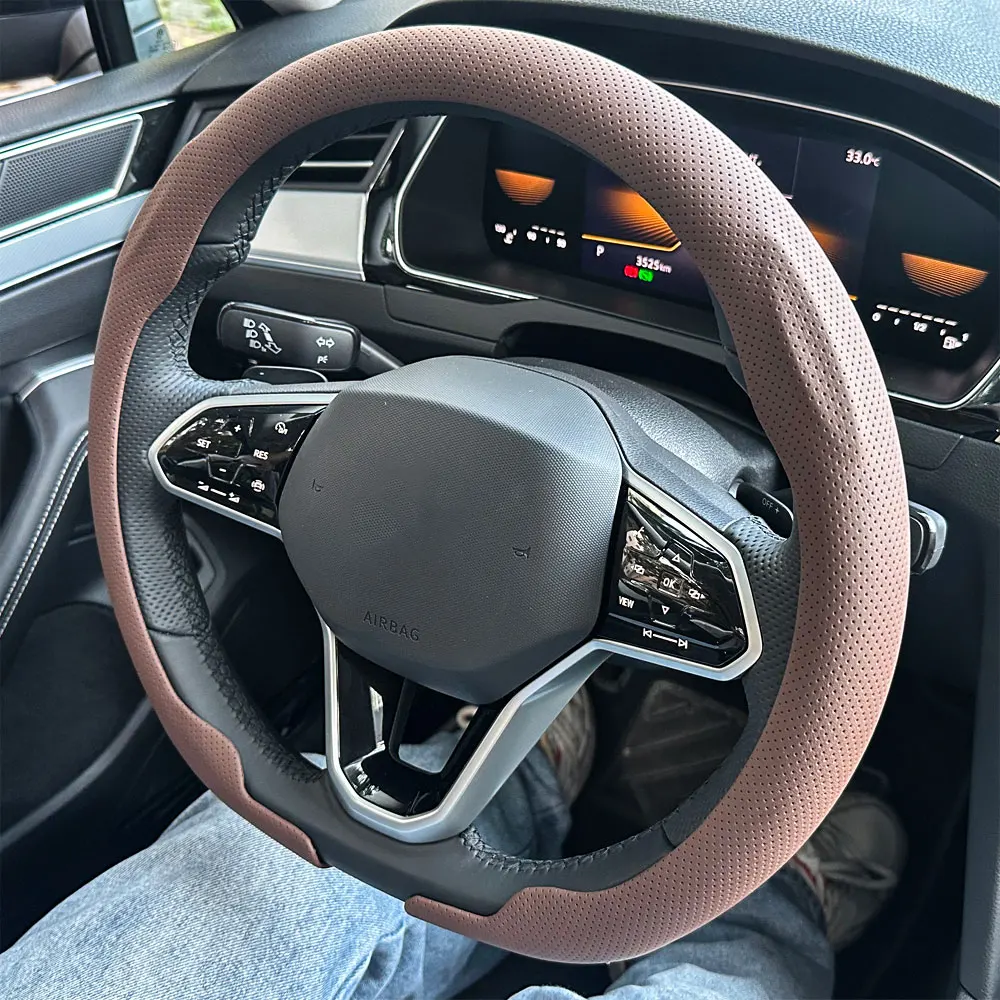 Leder D-Cut Auto-Lenkradbezug Ultra-Dünn Atmungsaktiv Rutschfest D-Form Sport Auto-Lenkradschutz Zubehör – Detail 2