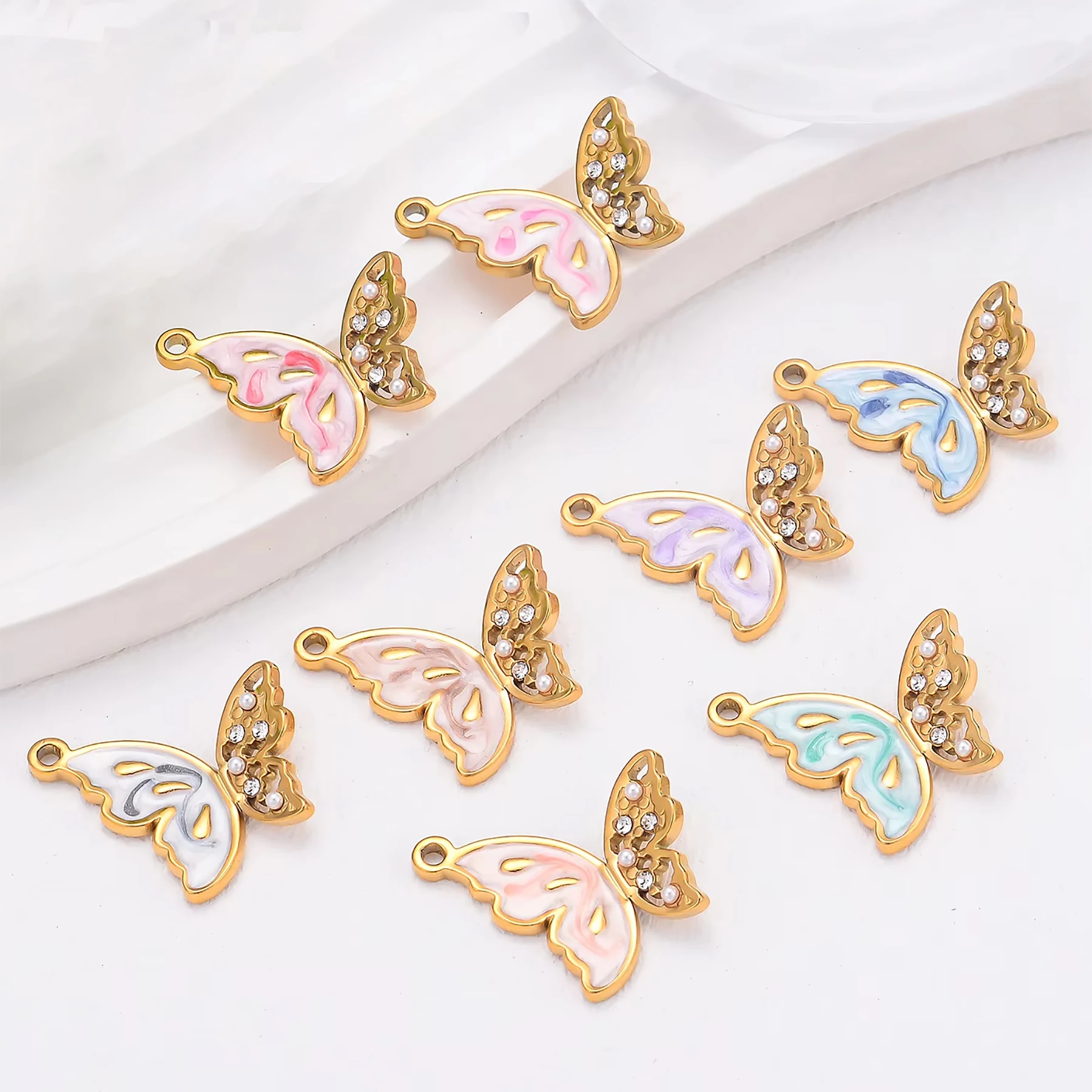 

10 шт., оптовая продажа, бабочка из нержавеющей стали, красочные масляные капли, подвески, подвески для самостоятельного изготовления ожерелья, серьги, ювелирные аксессуары