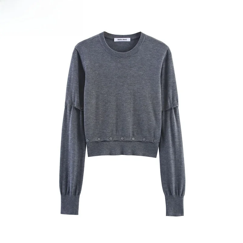 

ZBZR Faionable Knitted Long Sve round Ne Pullover Women's Top with Detachable Button Decoration Autumn New Arrival