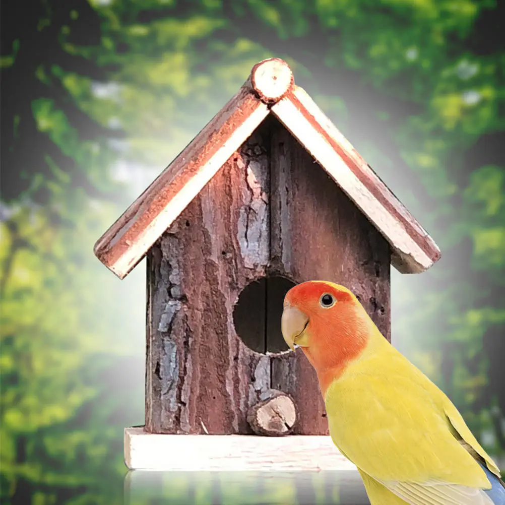

1Pcs Wooden Bird House Premium Wood Craft Outdoor Hanging Bird Nest for Garden Balcony Decor Attract Small Medium Birds Creative