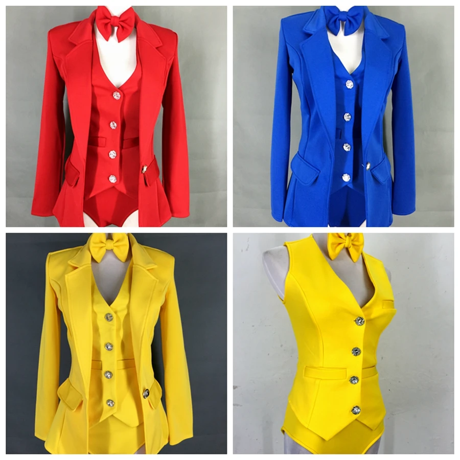 

Blue Yellow Red New Gorgeous Sexy Suit Vest Shorts With Bow Set Nightclub DJ Singer DS Stage Performance Clothes Bar Party Dress