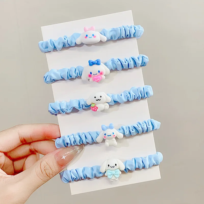 5pcs Sanrio Kuromi Cinnamoroll Decorative Hair Loops Lovely Elastic Hair Ties Cute Ponytail Holders For Women And Girls Wear