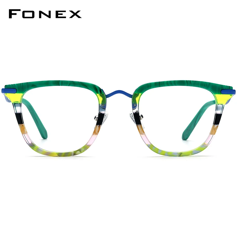 FONEX Acetate Titanium Eyeglasses Frame Men Brand Design Retro Vintage Square Glasses Frames Japanese Handmade Eyewear 85793