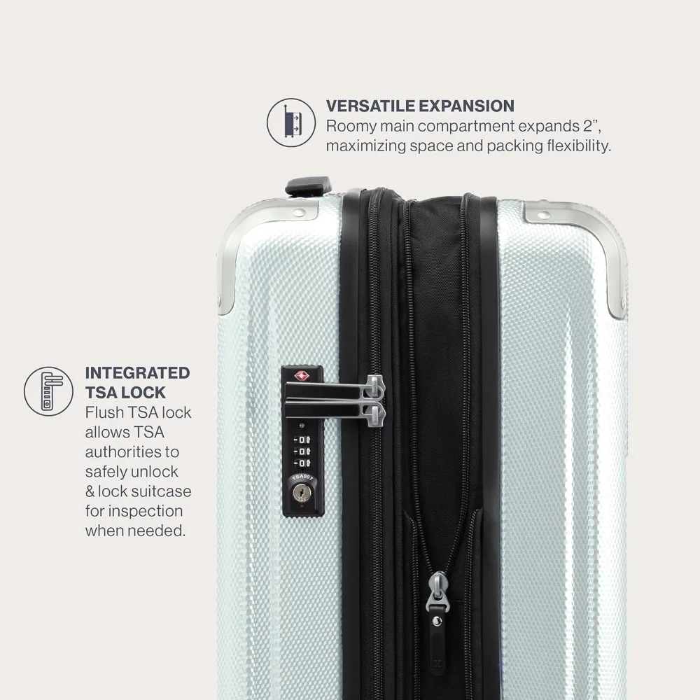 Equipaje giratorio rígido expandible liviano con 8 ruedas, tamaño mediano, gris nube, ideal para viajes a cuadros