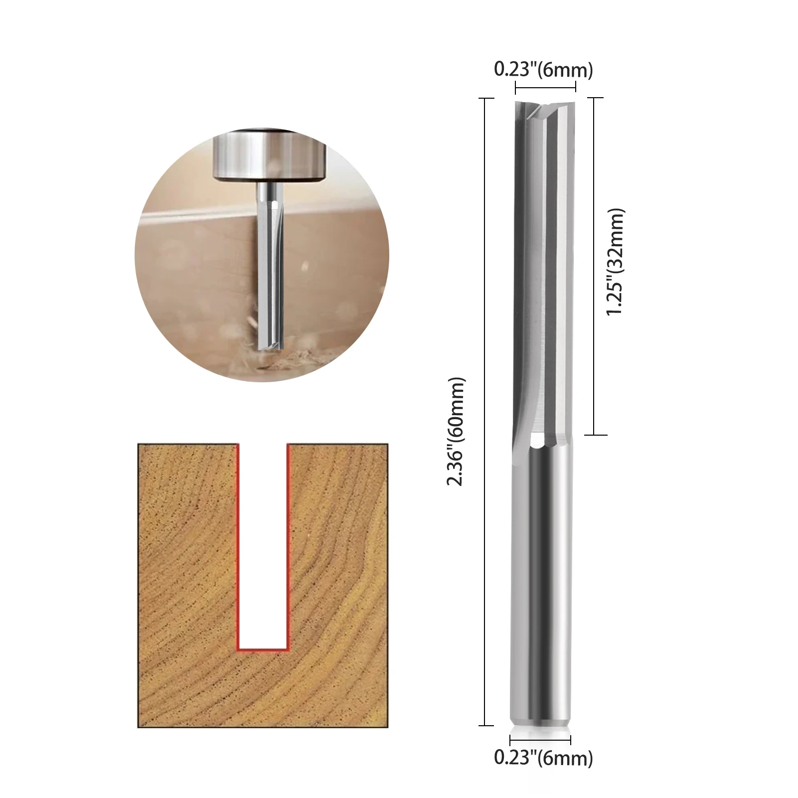 5PCS 6x32x60 Woodworking Tool Straight Slot Milling Cutter Tungsten Steel Solid Carbide Router Bits CNC Engraving Machine Tools