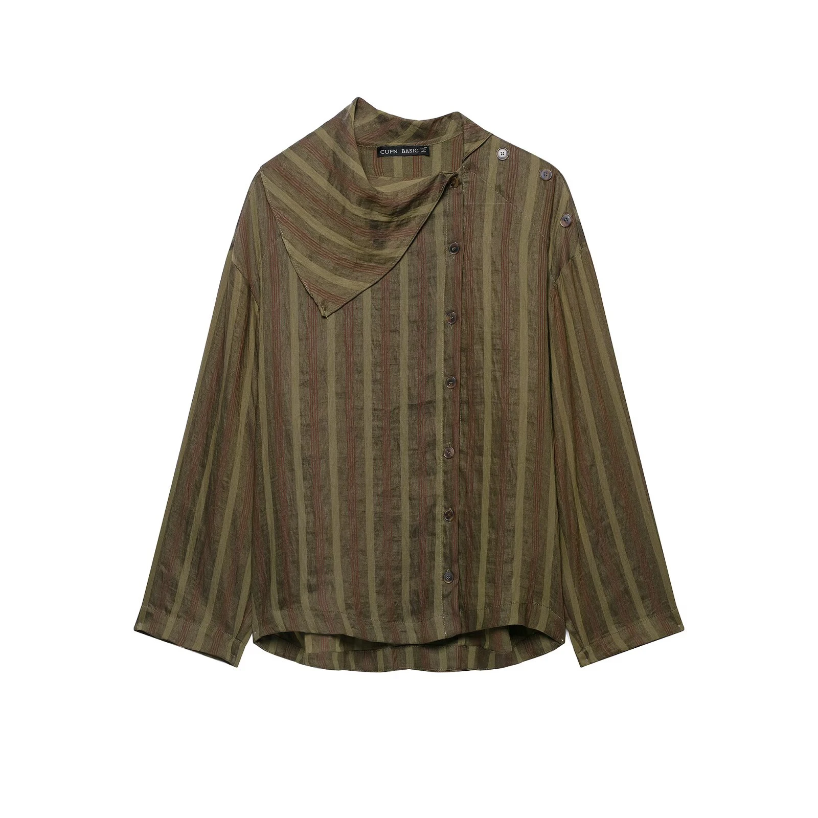 Women's 2026 new autumn outfit European and American fashion long sleeved lapel striped button double breasted shirt