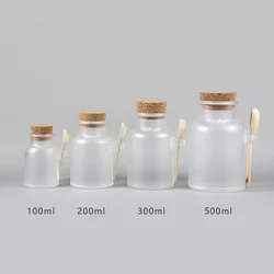 100ml/200ml/300ml/500ml Empty Bath Salt Bottle Plastic Matte Cork Jar Women Bottles Container Refillable Bottle With Wood Spoon