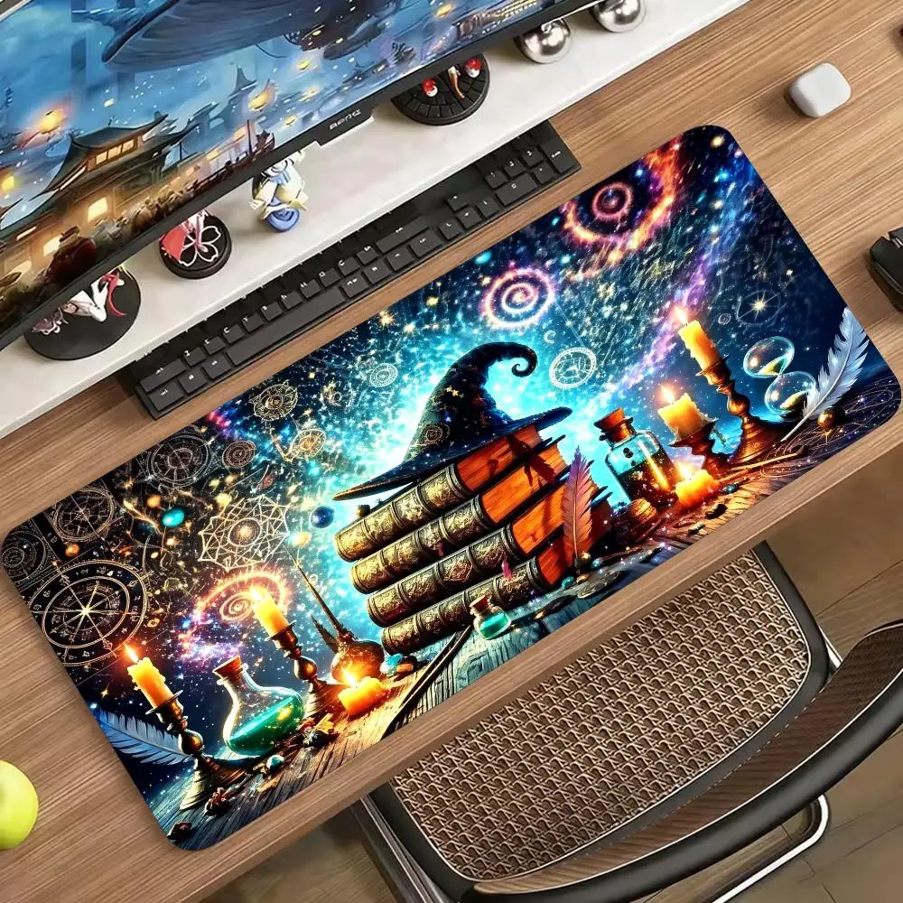 Magic Wizard Books Starry Sky Anime XXL Mouse Pad Non Slip Rubber Base HD Print Oversized Desk Mat for Gaming Laptop Keyboard