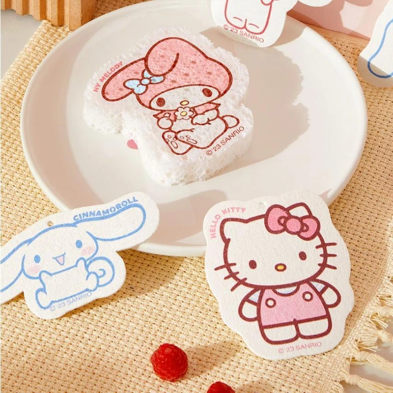 Sanrio Hello Kitty My Melody Dishwashing Cloth Kawaii Anime Character Shape Accessories Cup Tableware Cleaning Compressed Sponge