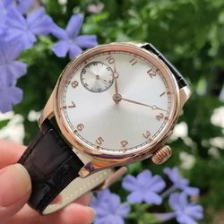 No logo 41mm rose gold case Silver dial Rose gold number Rose gold hand Mechanical Hand Wind watch Seagull ST3600 movement