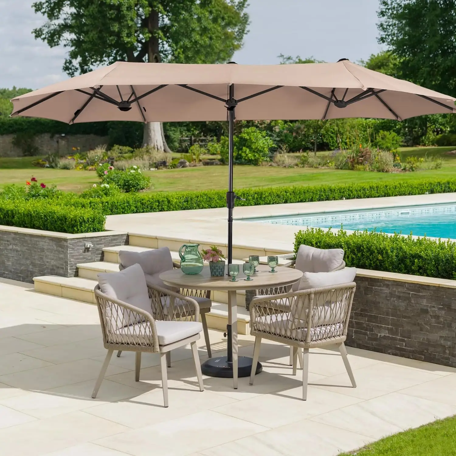 

HERA'S PALACE 13 Ft Rectangle Patio Large Outdoor Umbrella with Crank Powerful UV Protective Table Backyard Pool Deck Beige